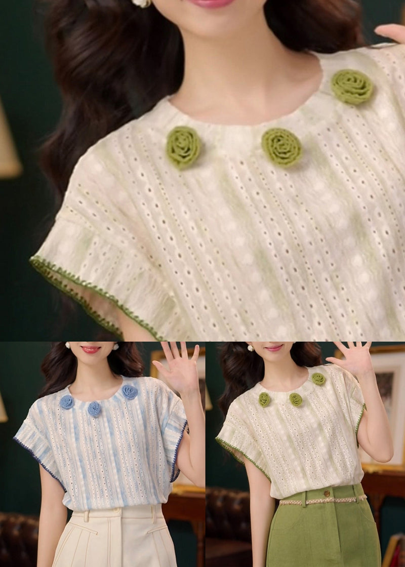 Art Blue Hollow Out Cotton T Shirt Summer