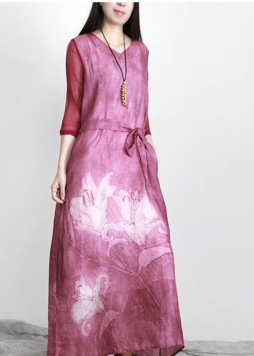 Art Blue Print Linen Tunic Patchwork Dress