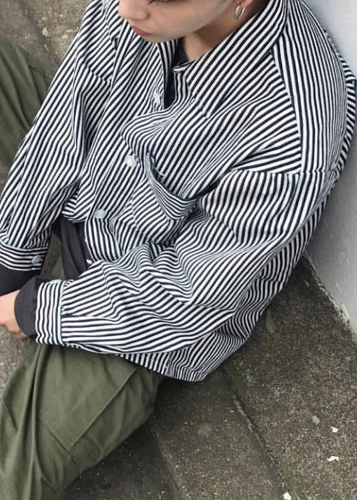 Art Blue Striped Button Cotton Mens Shirts Spring