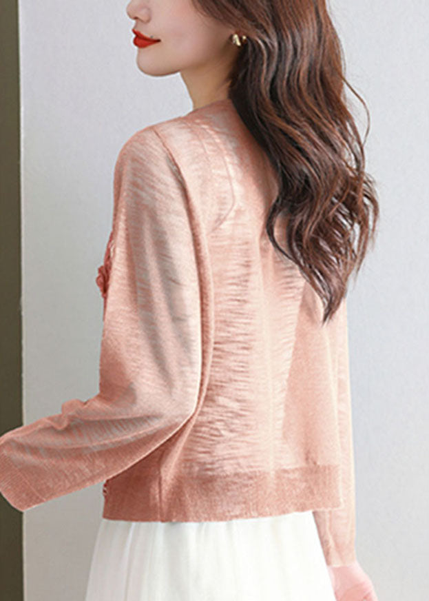 Art Brick Red O-neck Ice Size Knit Cardigans Summer