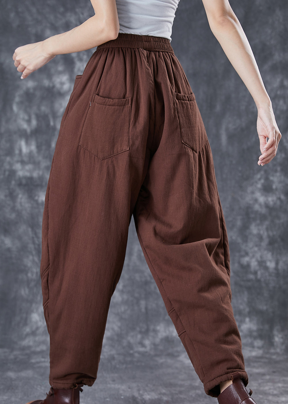 Art Chocolate Oversized Patchwork Fine Cotton Filled Harem Pants Winter