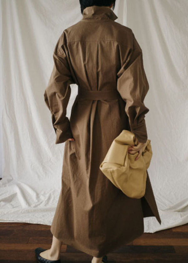 Art Chocolate Peter Pan Collar Pockets Cotton Shirts Dress Spring