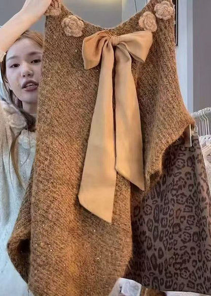 Art Coffee Bow Knit Sweater Batwing Sleeve