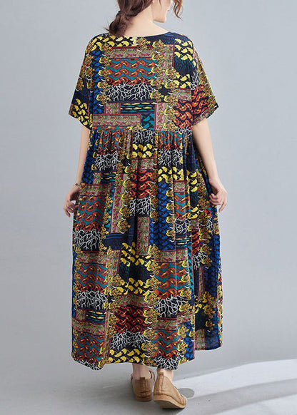 Art Coffee Oversized Print Pockets Linen Ankle Dress Summer