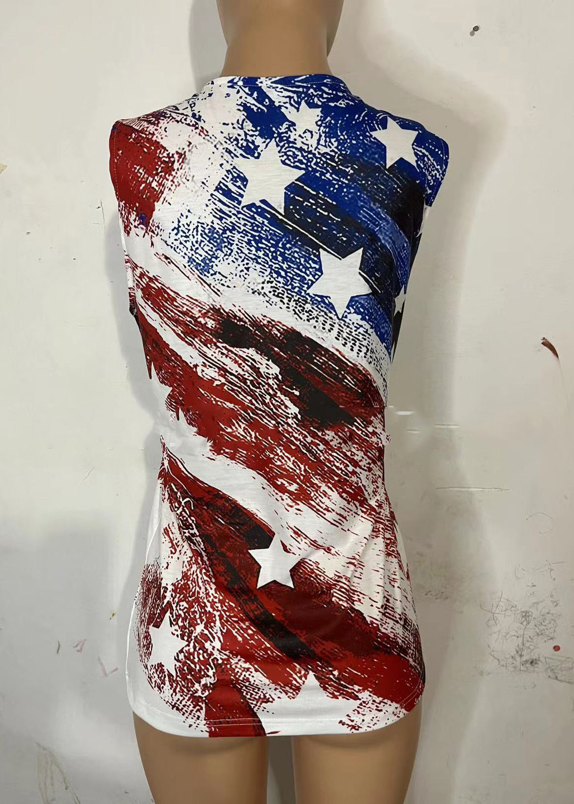 Art Colorblock O-neck Independence Day Print Cotton Tank Sleeveless