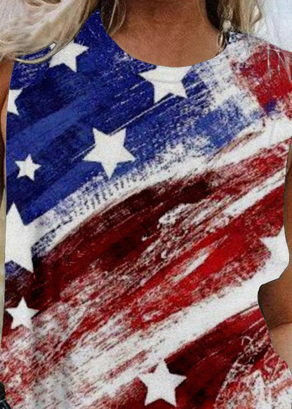 Art Colorblock O-neck Independence Day Print Cotton Tank Sleeveless