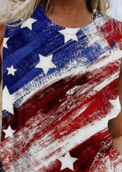 Art Colorblock O-neck Independence Day Print Cotton Tank Sleeveless