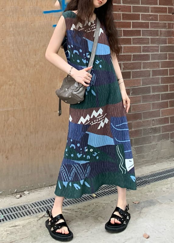 Art Colorblock O-neck Print Maxi Dress Sleeveless