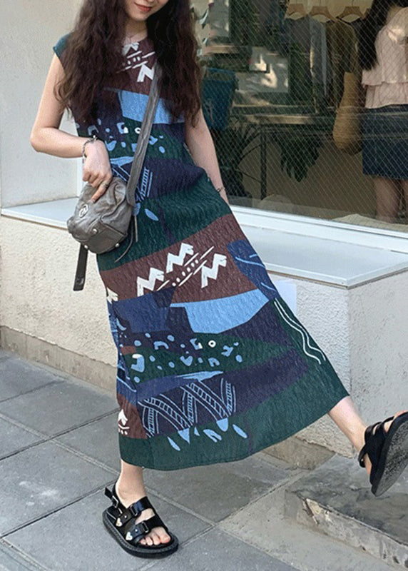 Art Colorblock O-neck Print Maxi Dress Sleeveless