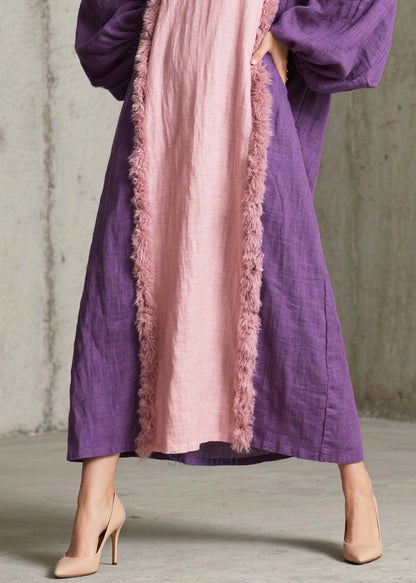 Art Colorblock Oversized Patchwork Faux Fur Dresses Fall