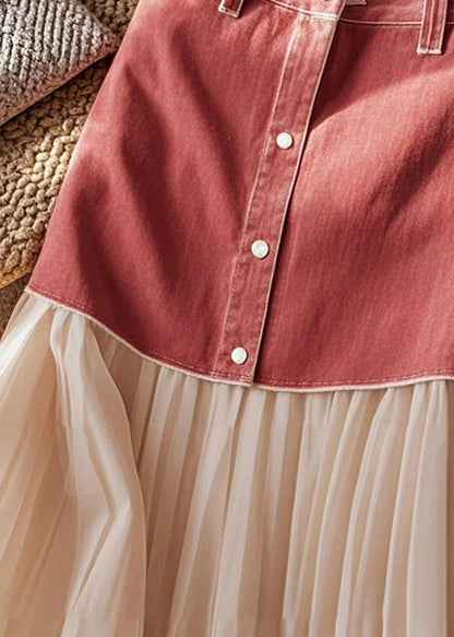 Art Colorblock Patchwork Button High Waist Maxi Skirt Spring