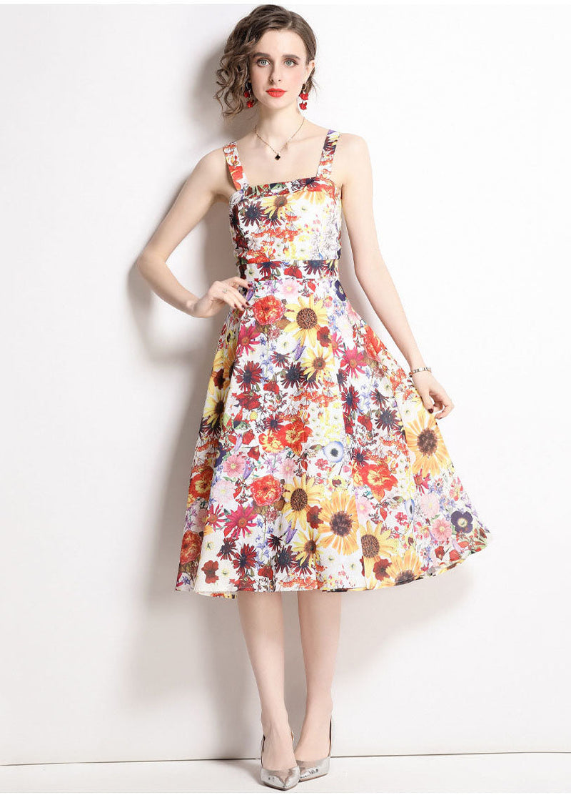 Art Print Patchwork Chiffon Spaghetti Strap Dress Summer