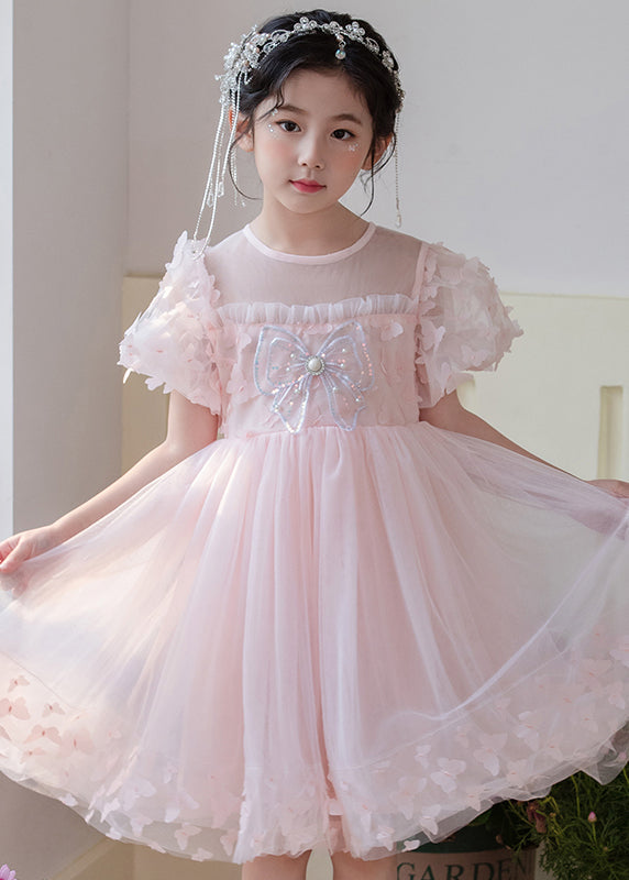 Art Grass Green Butterfly Hollow Out Tulle Kids Dress Summer