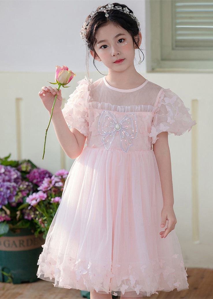 Art Grass Green Butterfly Hollow Out Tulle Kids Dress Summer