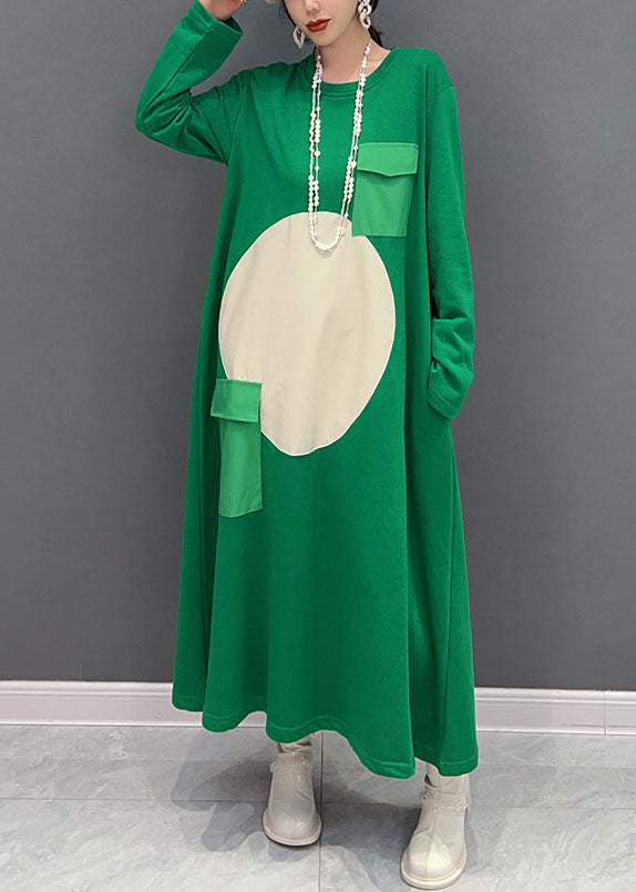 Art Green O Neck Cotton Baggy Dresses Dress Spring