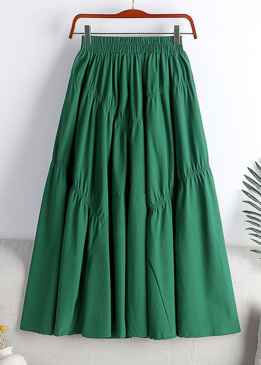 Art Green Patchwork Wrinkled a Line Skirt Spring