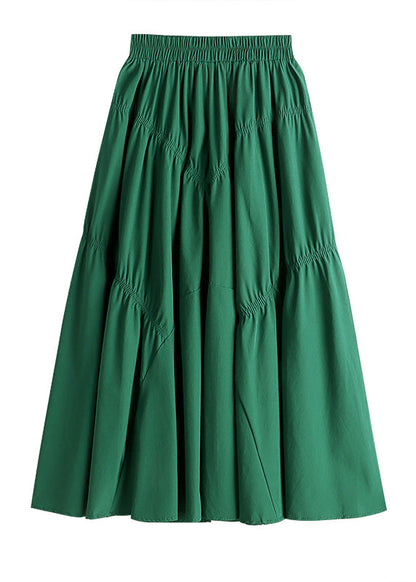 Art Green Patchwork Wrinkled a Line Skirt Spring