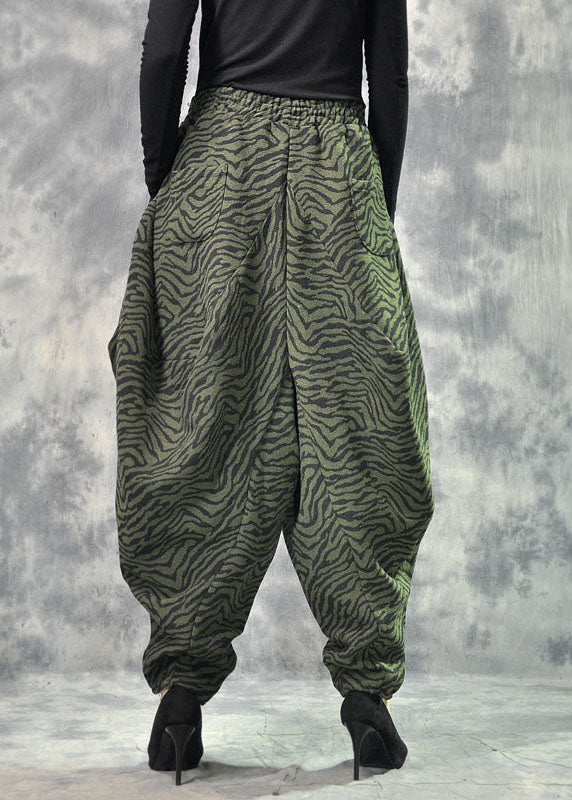 Art Green Pockets Print Lantern Thick Fall Winter Pants