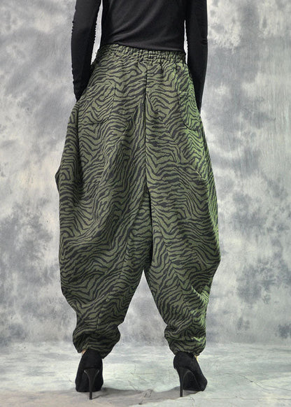 Art Green Pockets Print Lantern Thick Fall Winter Pants