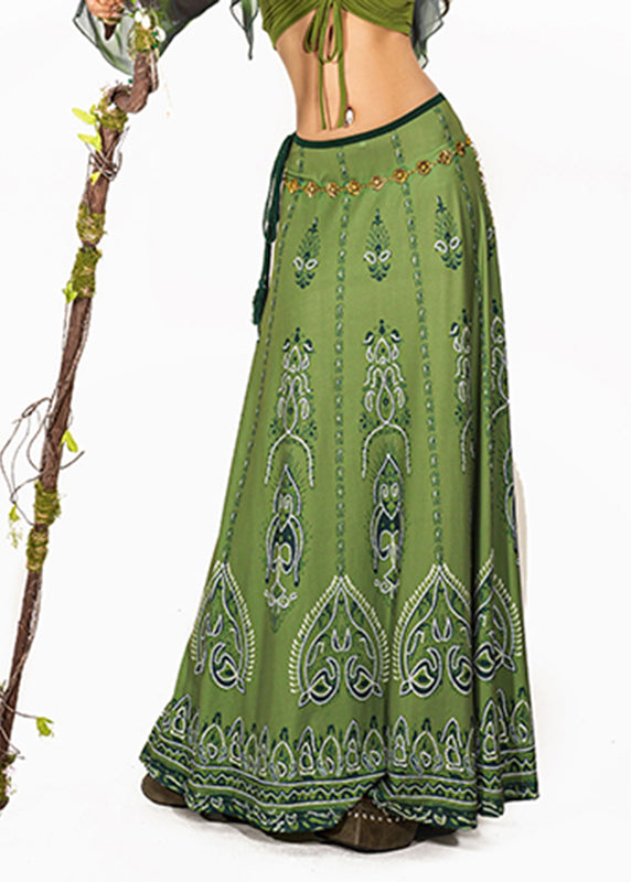 Art Green Print High Waist a Line Skirt Summer