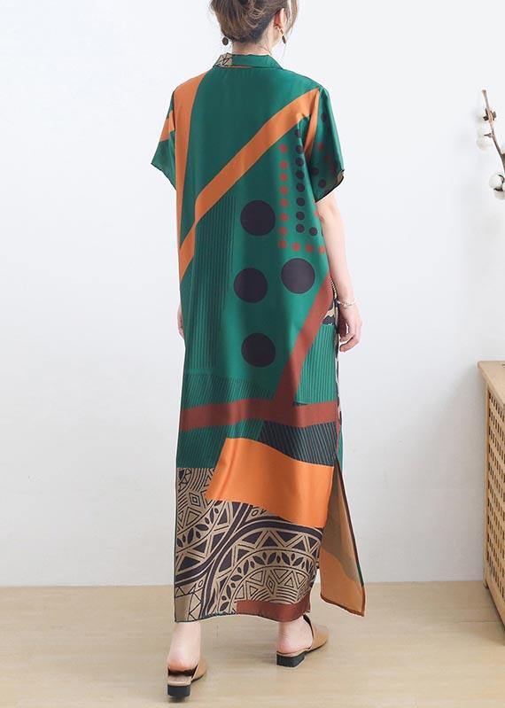 Mysterious Summer-art Green Ankle Dress Summer Chiffon Dress