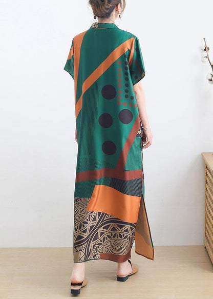 Mysterious Summer-art Green Ankle Dress Summer Chiffon Dress