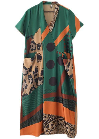 Mysterious Summer-art Green Ankle Dress Summer Chiffon Dress