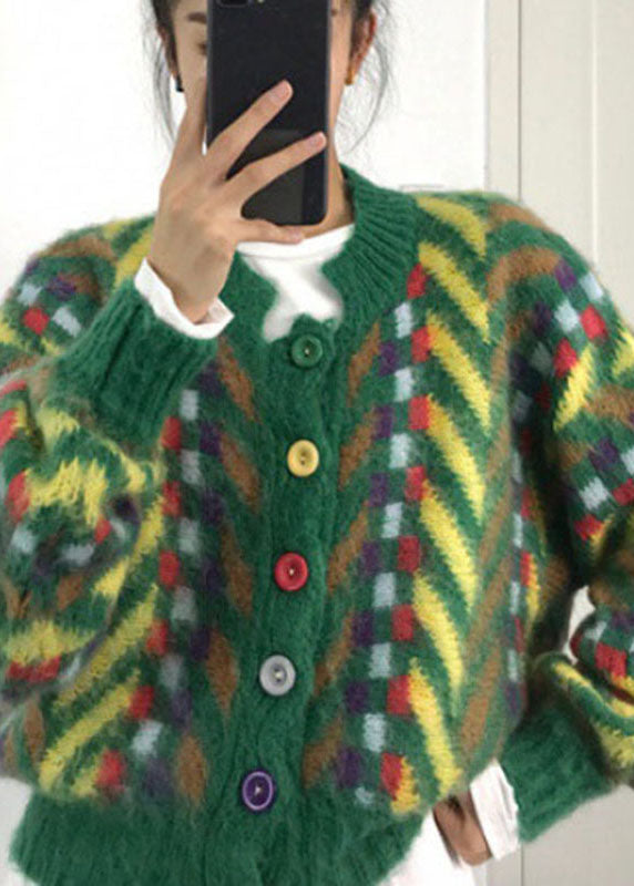 Art Green Retro Button Fall Knit Sweaters
