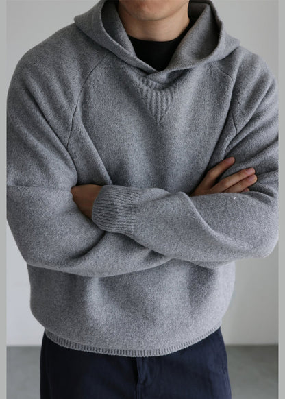 Art Grey Hooded Thick Woolen Sweater Winter