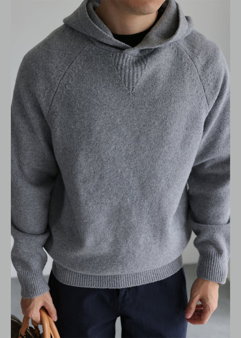 Art Grey Hooded Thick Woolen Sweater Winter