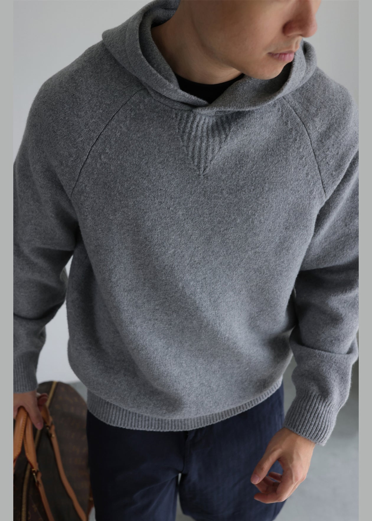 Art Grey Hooded Thick Woolen Sweater Winter