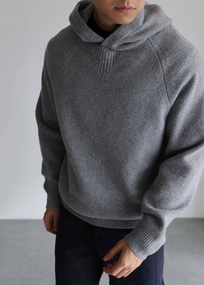 Art Grey Hooded Thick Woolen Sweater Winter