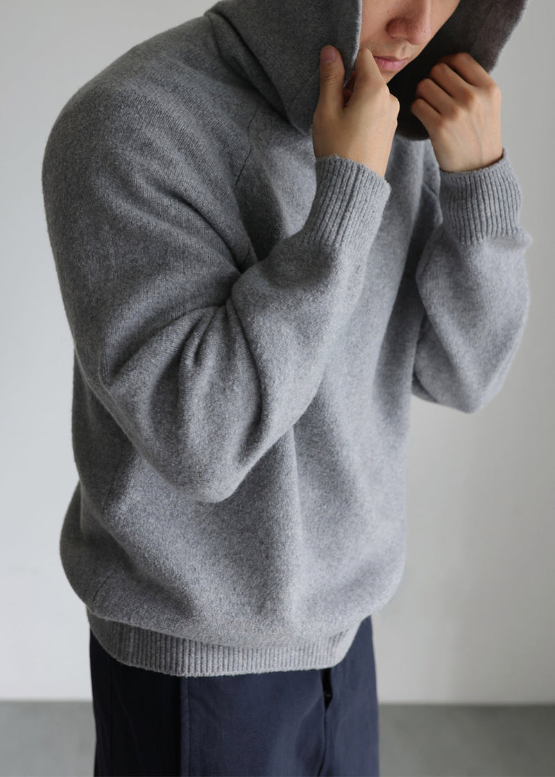 Art Grey Hooded Thick Woolen Sweater Winter