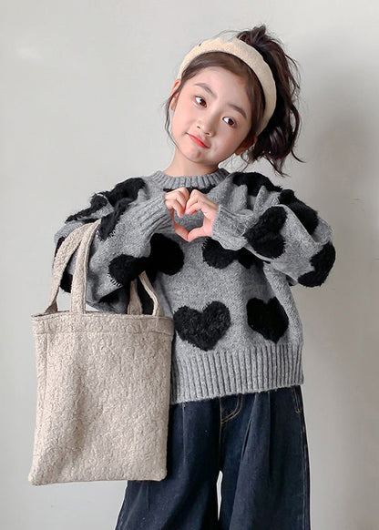 Art Grey O-neck Thick Cotton Knit Sweater Spring
