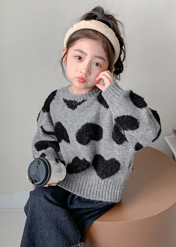 Art Grey O-neck Thick Cotton Knit Sweater Spring