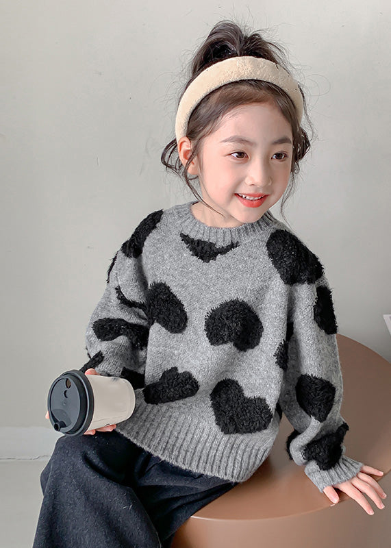 Art Grey O-neck Thick Cotton Knit Sweater Spring