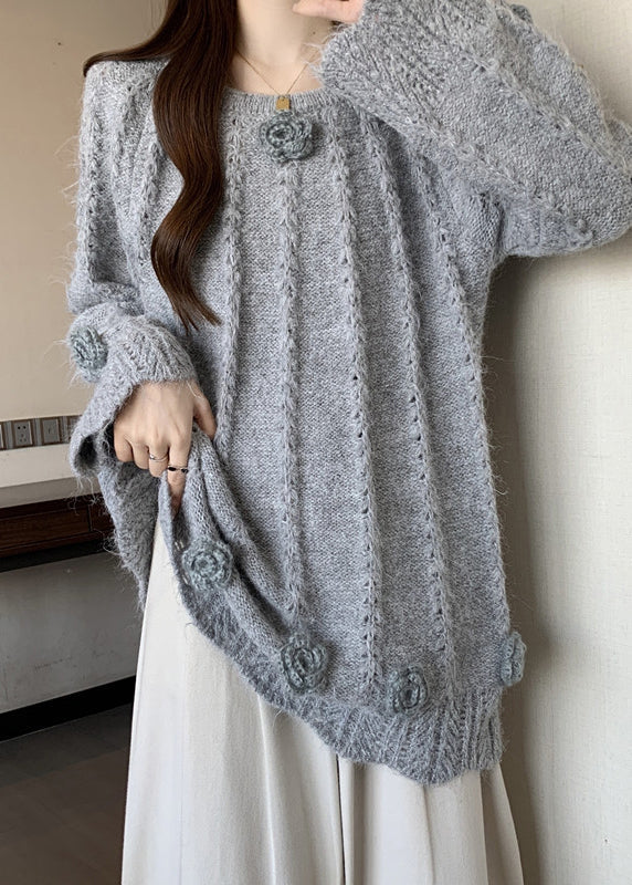 Art Grey Oversized Warm Knit Sweaters Fall