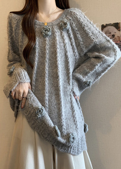 Art Grey Oversized Warm Knit Sweaters Fall