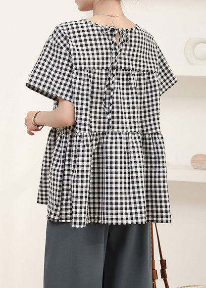 Art Grey Oversized Plaid Cotton Shirt Summer