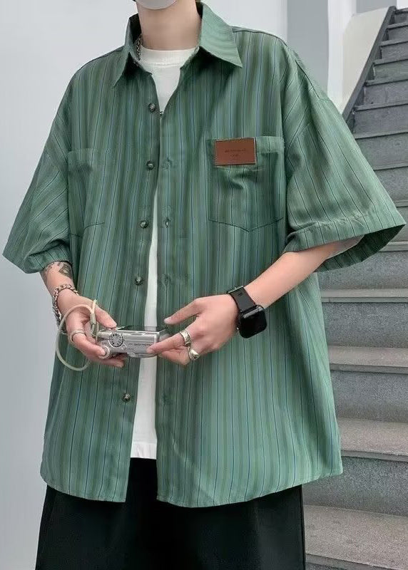 Art Grey Striped Button Cotton Shirts Summer