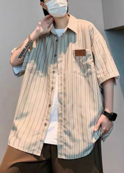 Art Grey Striped Button Cotton Shirts Summer