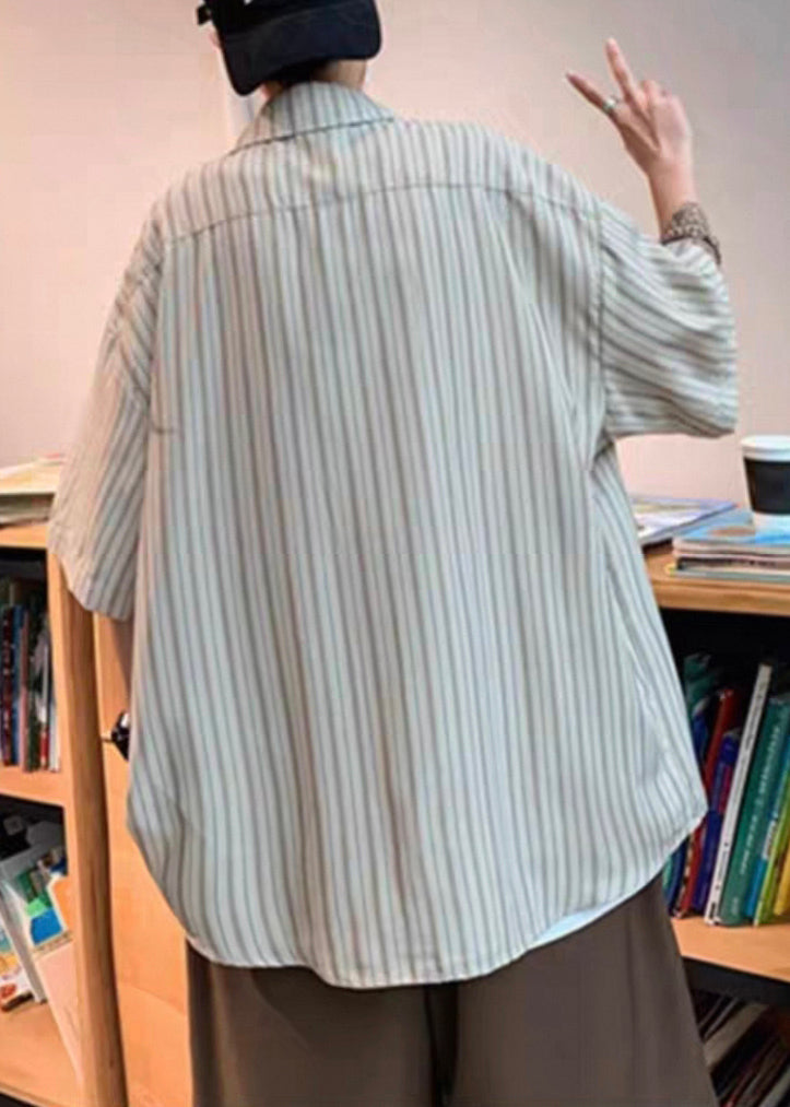 Art Grey Striped Button Cotton Shirts Summer