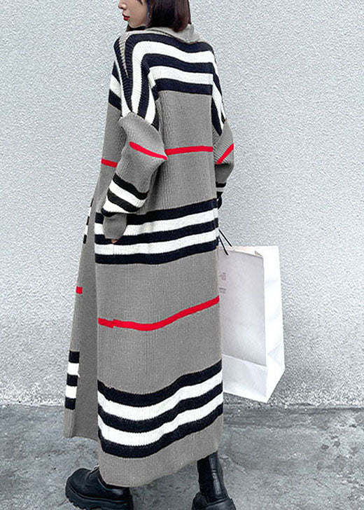 Art Grey Striped Cozy Fall Knit Cardigans