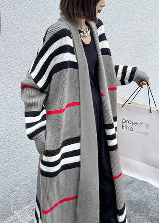 Art Grey Striped Cozy Fall Knit Cardigans