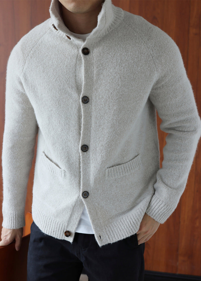 Art Grey Turtleneck Button Cotton Knit Cardigan Winter