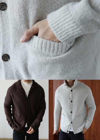 Art Grey Turtleneck Button Cotton Knit Cardigan Winter