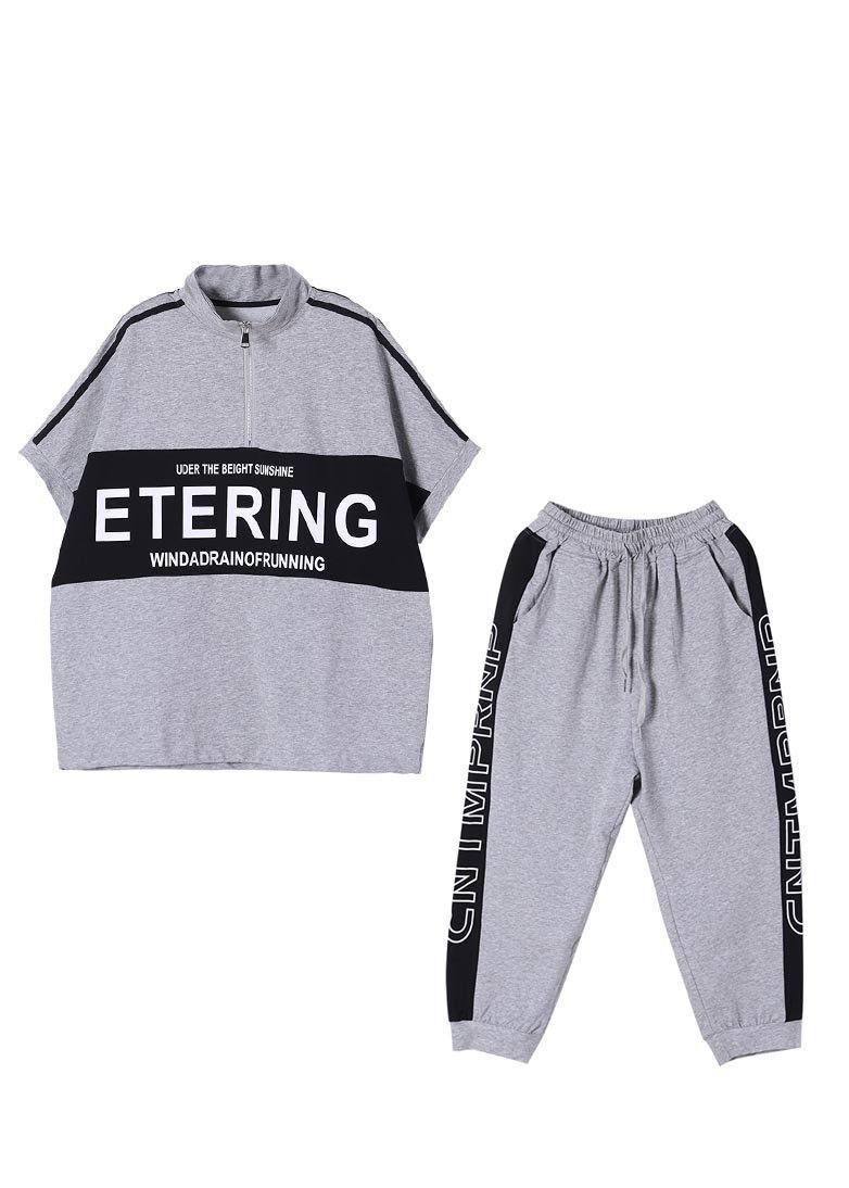 Art Grey Low High Design Two Pieces Set Summer Cotton