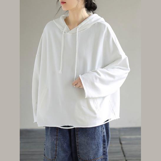 Art Hooded Hole Spring Top Neckline White Blouse