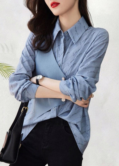 Art Khaki Asymmetrical Print Patchwork Cotton Blouse Fall