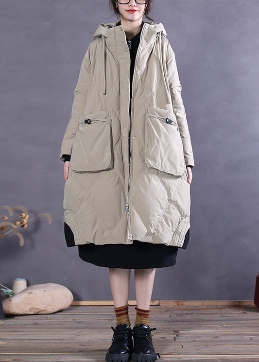 Art Khaki Hooded Pockets Duck Down Winter Down Coat